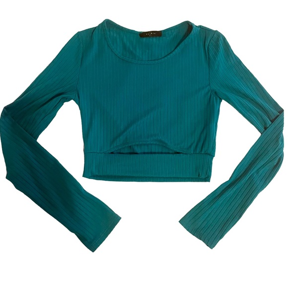 Teal crop top long sleeve - Picture 1 of 5
